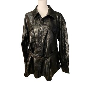 Zara Black Faux Alligator Skin leather Jacket Button-Up Collared Jacket Size XL